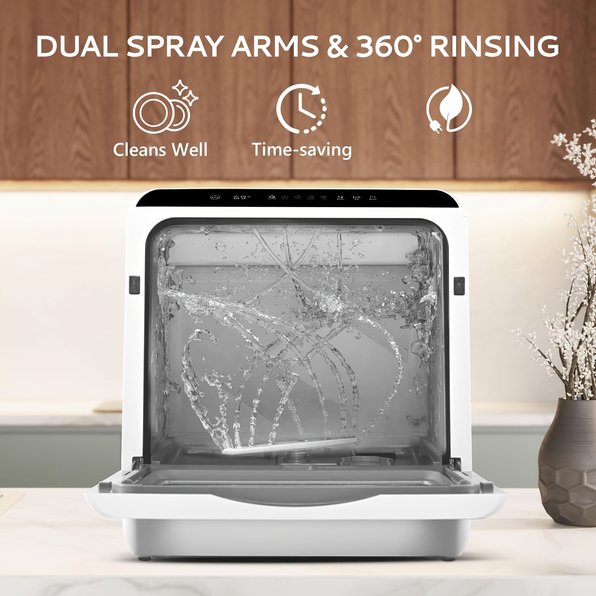 Portable Countertop Mini Dishwasher, Multi Function 6 Washing Modes Dishwasher with Drying Function for Small Home