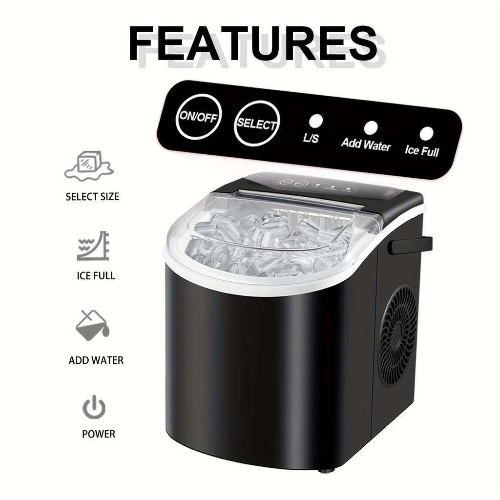 Portable Countertop Ice Maker Machine with Large Small Adjustable Ice Cube Size, One Touch Control Compact Ice Making Machine for Home Bar Kitchen RV