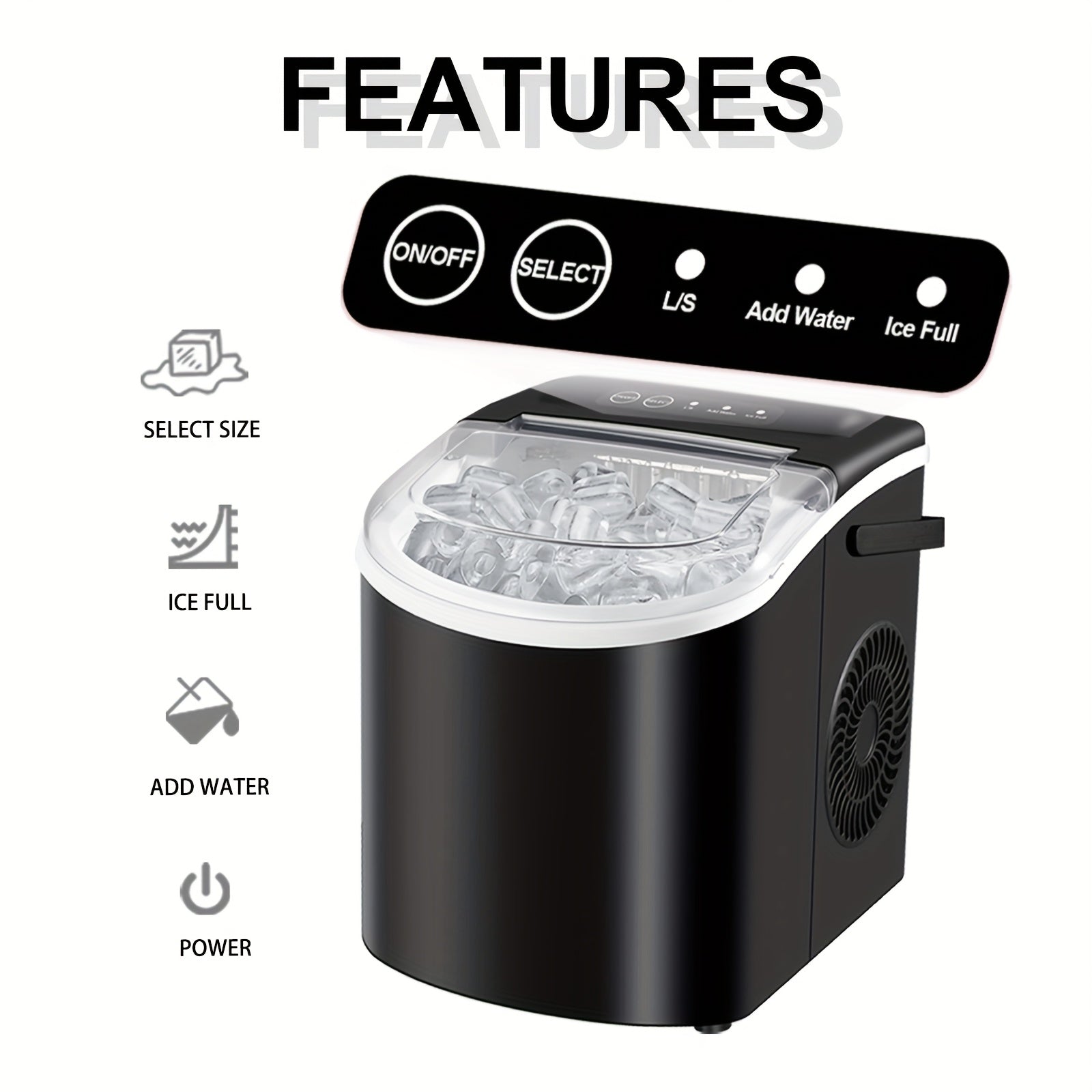 Portable Countertop Ice Maker Machine with Large Small Adjustable Ice Cube Size, One Touch Control Compact Ice Making Machine for Home Bar Kitchen RV