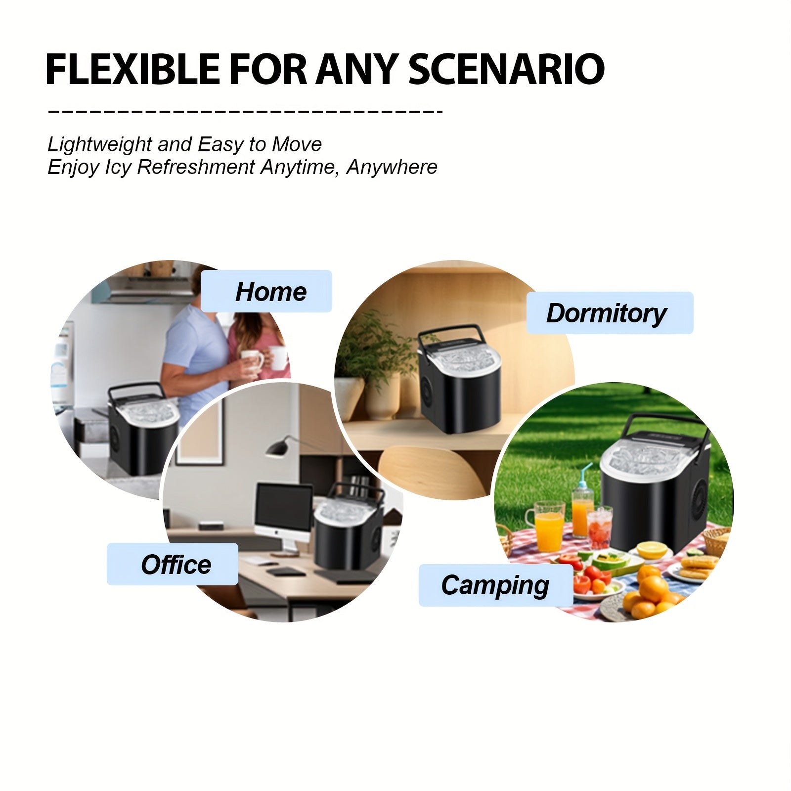 Portable Countertop Ice Maker Machine with Large Small Adjustable Ice Cube Size, One Touch Control Compact Ice Making Machine for Home Bar Kitchen RV