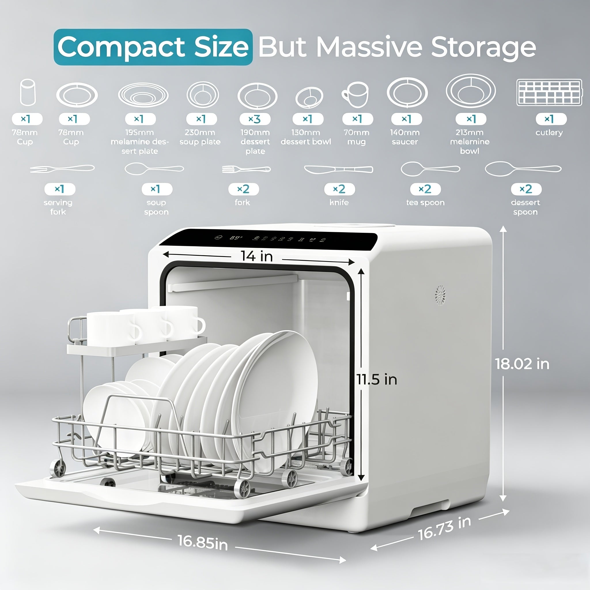 Portable Countertop Mini Dishwasher, Multi Function 6 Washing Modes Dishwasher with Drying Function for Small Home