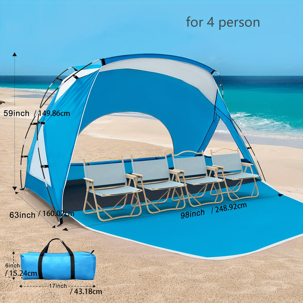 UPF 50+ 4-6 Person Instant Pop Up Beach Tent, 3-Sided Ventilated Windproof Sun Shelter with Zipper Door for Beach Picnic Camping