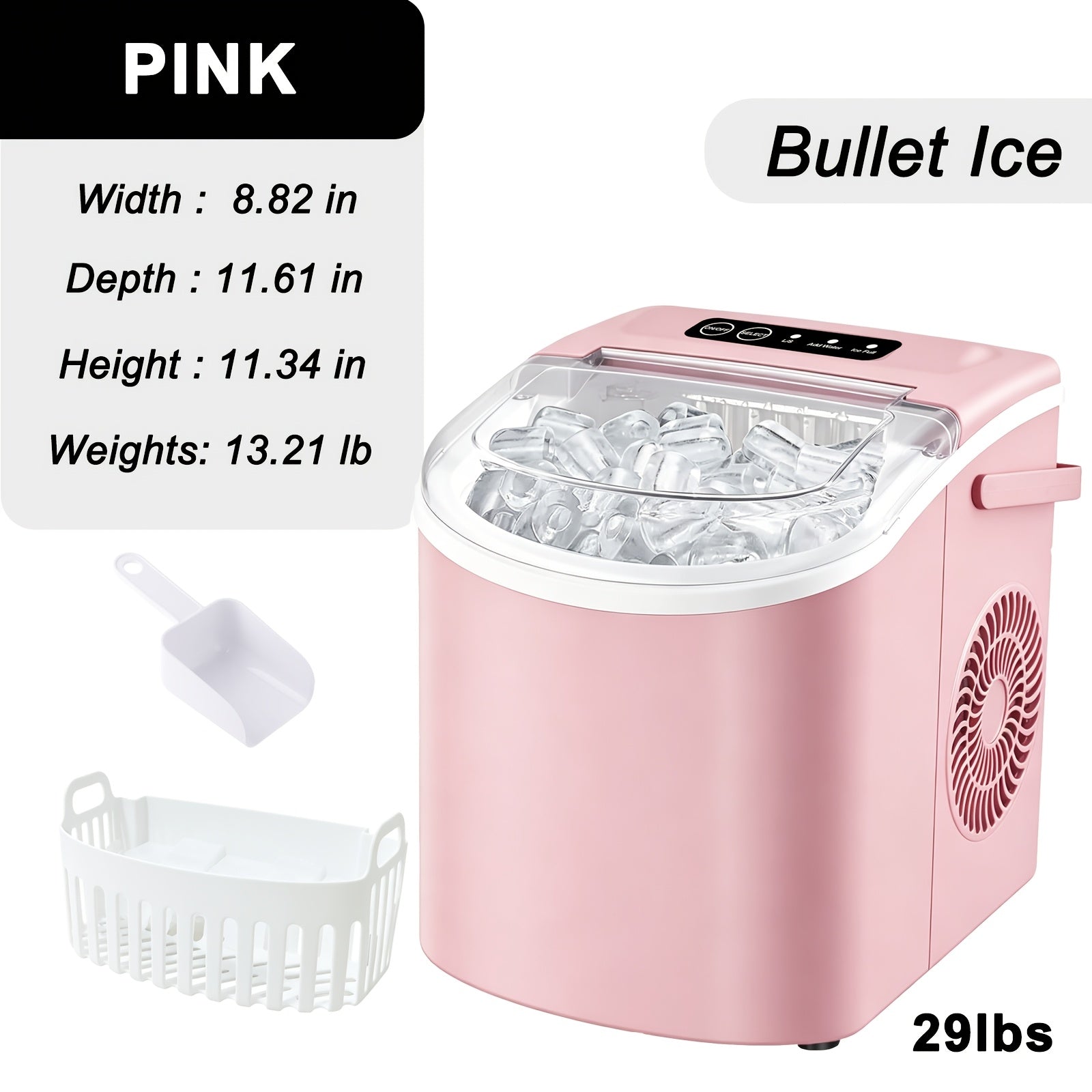 Portable Countertop Ice Maker Machine with Large Small Adjustable Ice Cube Size, One Touch Control Compact Ice Making Machine for Home Bar Kitchen RV