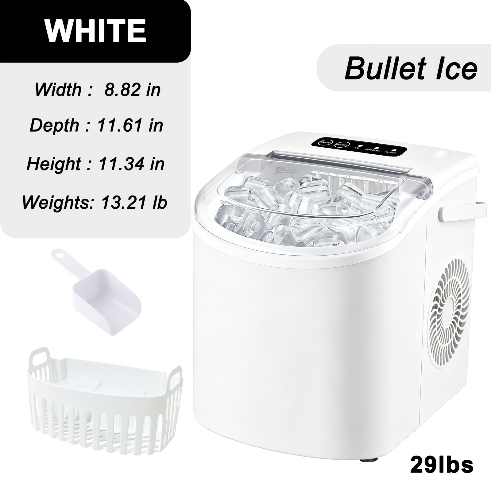 Portable Countertop Ice Maker Machine with Large Small Adjustable Ice Cube Size, One Touch Control Compact Ice Making Machine for Home Bar Kitchen RV