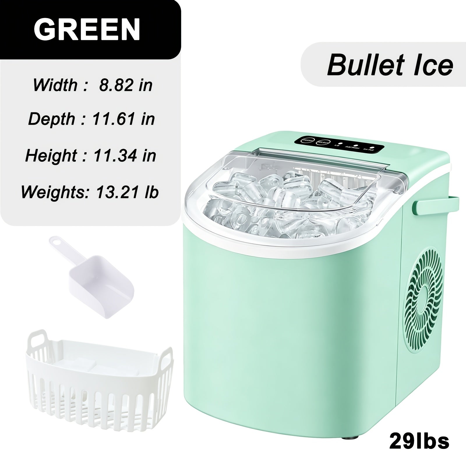 Portable Countertop Ice Maker Machine with Large Small Adjustable Ice Cube Size, One Touch Control Compact Ice Making Machine for Home Bar Kitchen RV
