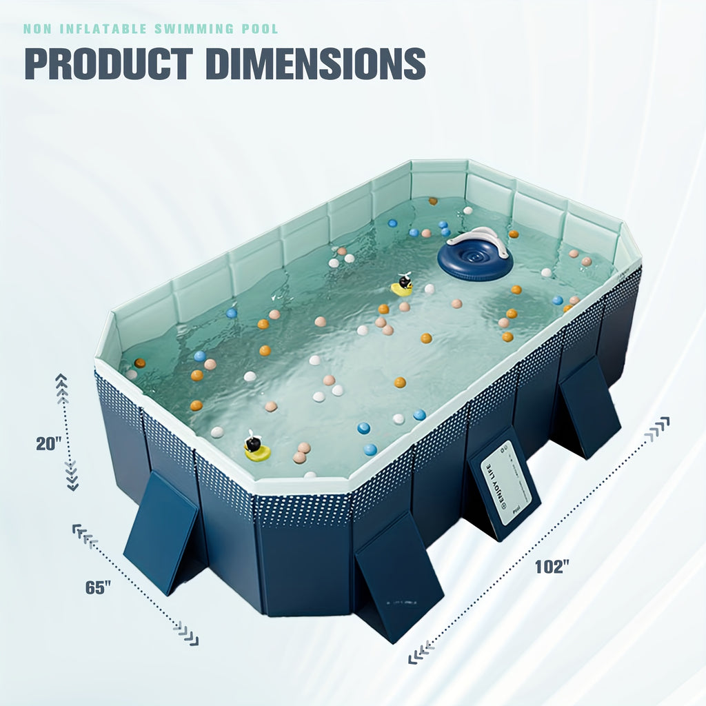 Foldable Non-Inflatable Family Swimming Pool, 4-Layer Thick PVC Hard Panel Pool with Triangle Support & Rapid Drain for Backyard Summer Party