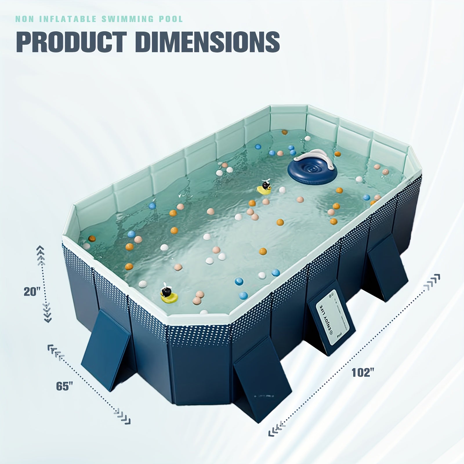 Foldable Non-Inflatable Family Swimming Pool, 4-Layer Thick PVC Hard Panel Pool with Triangle Support & Rapid Drain for Backyard Summer Party