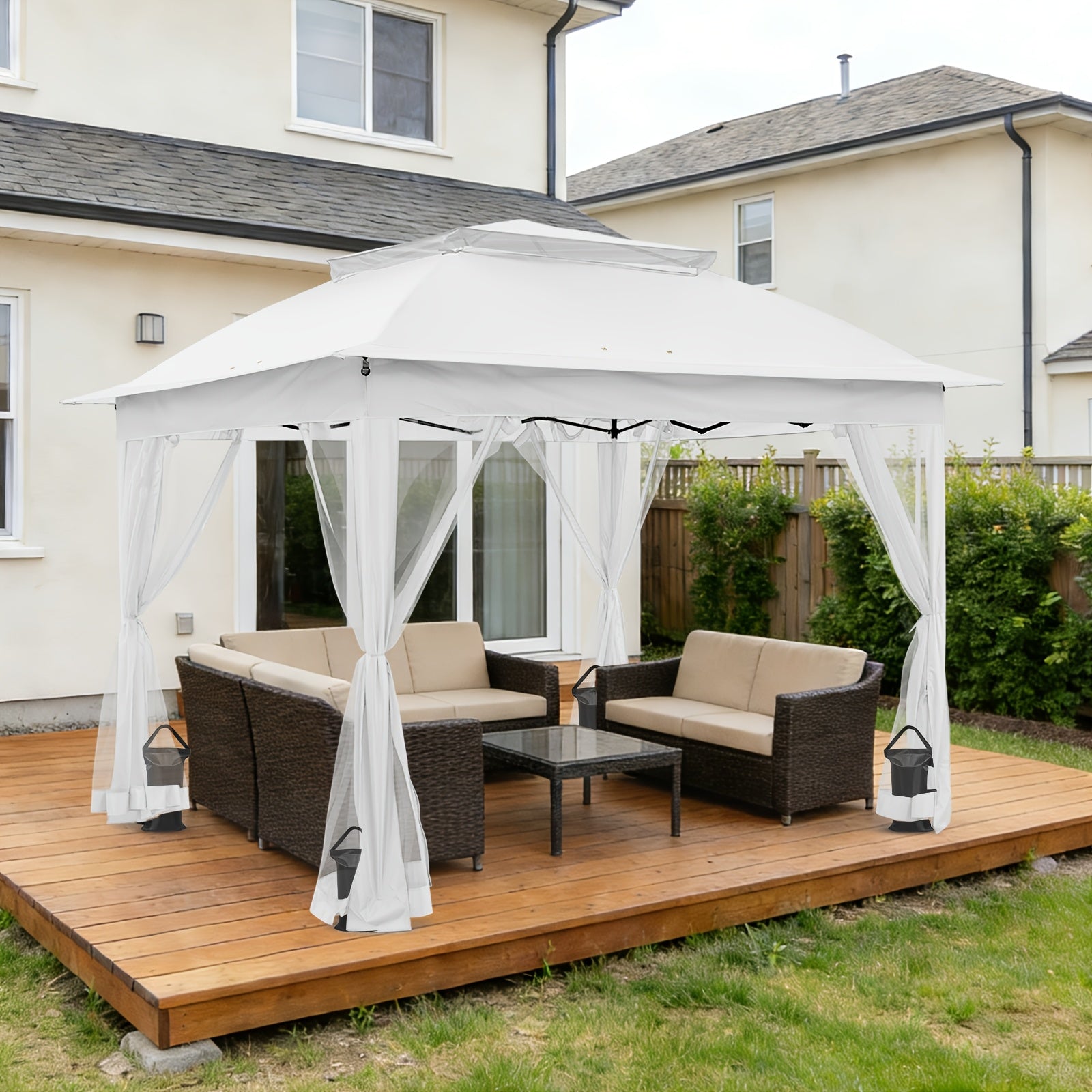 Removable Zippered Mosquito Netting for Outdoor Gazebo, Privacy Mesh Curtain with Hooks for Patio Canopy Pergola