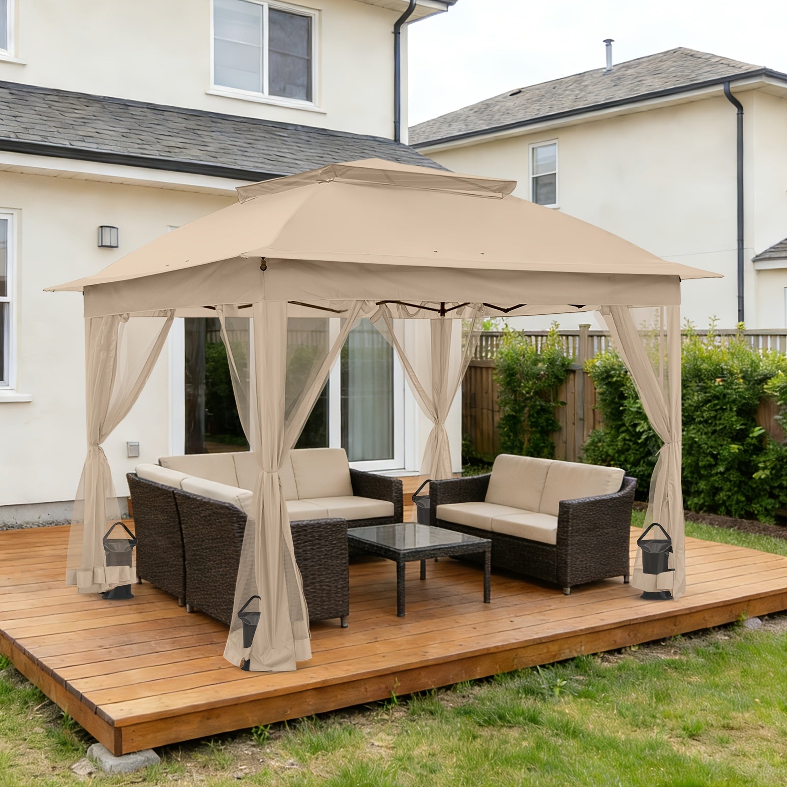 Removable Zippered Mosquito Netting for Outdoor Gazebo, Privacy Mesh Curtain with Hooks for Patio Canopy Pergola