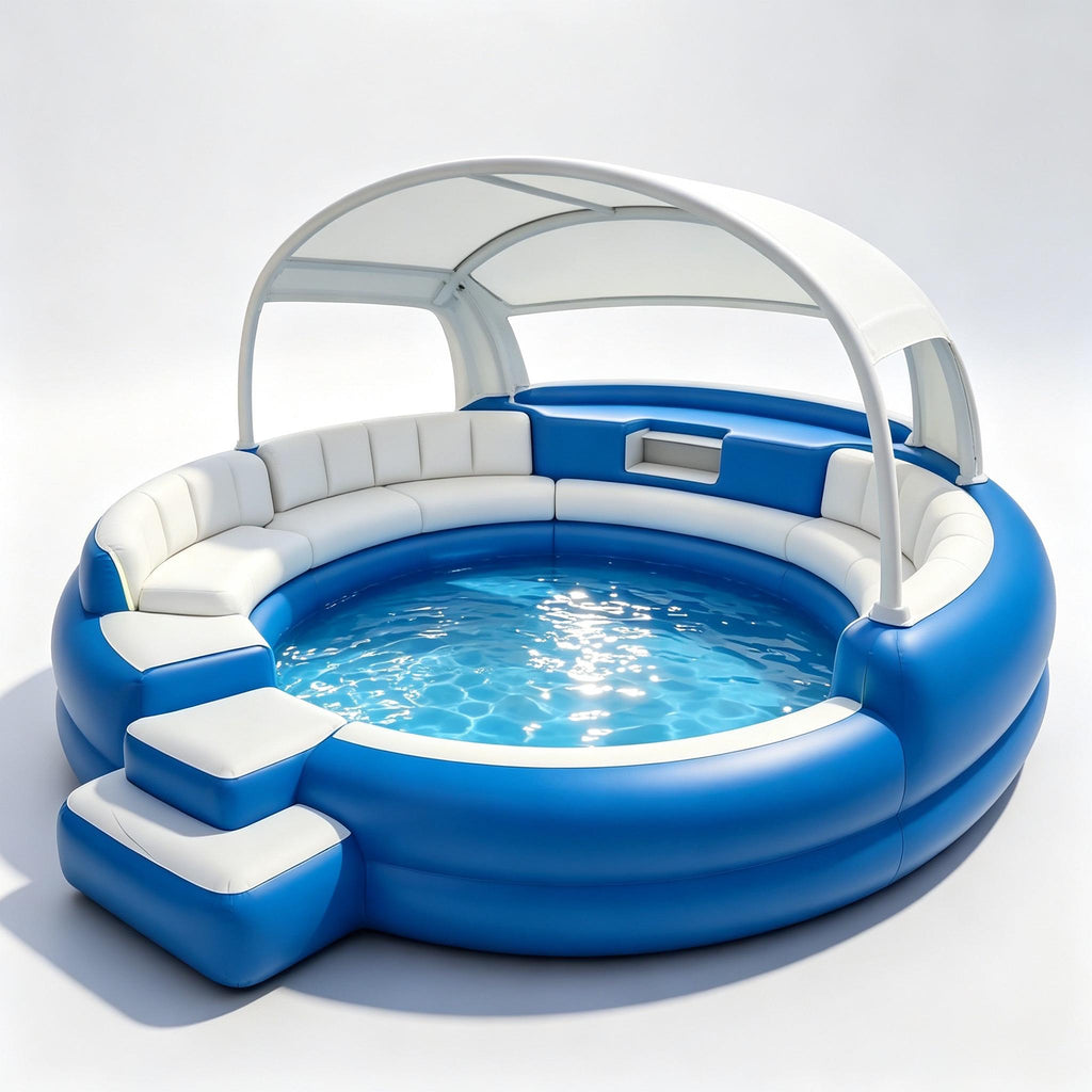 Inflatable Hot Tub with LED Canopy Heated Water System, Premium PVC Portable Spa Holds 4-7 Adults for Backyard Outdoor Relaxation