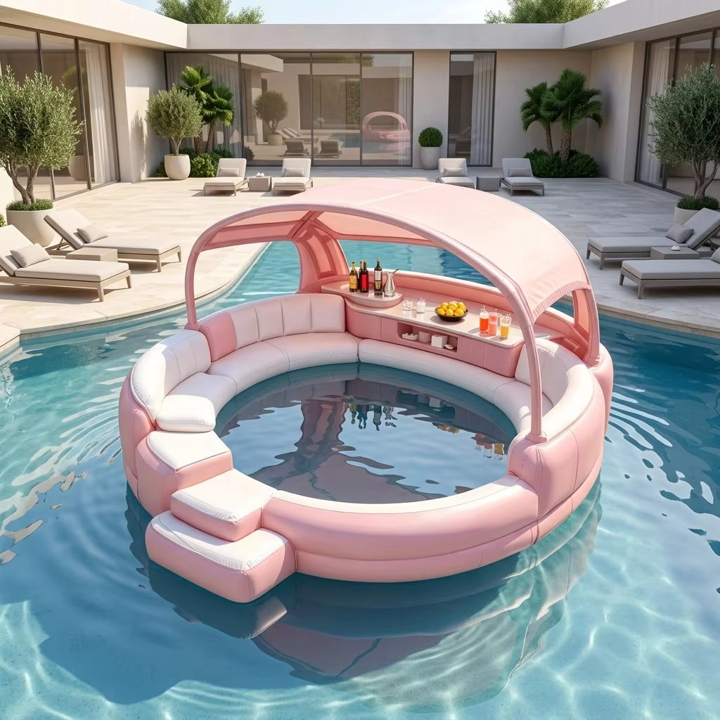 Inflatable Hot Tub with LED Canopy Heated Water System, Premium PVC Portable Spa Holds 4-7 Adults for Backyard Outdoor Relaxation