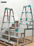 Heavy Duty Aluminum Folding Step Platform Ladder, Adjustable Multi-Purpose A-Frame Work Step Stool for Home Maintenance & Construction