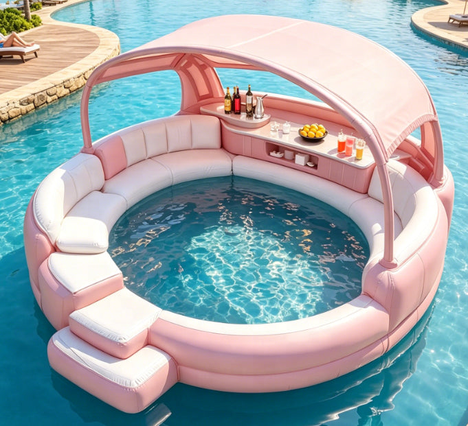 Inflatable Hot Tub with LED Canopy Heated Water System, Premium PVC Portable Spa Holds 4-7 Adults for Backyard Outdoor Relaxation