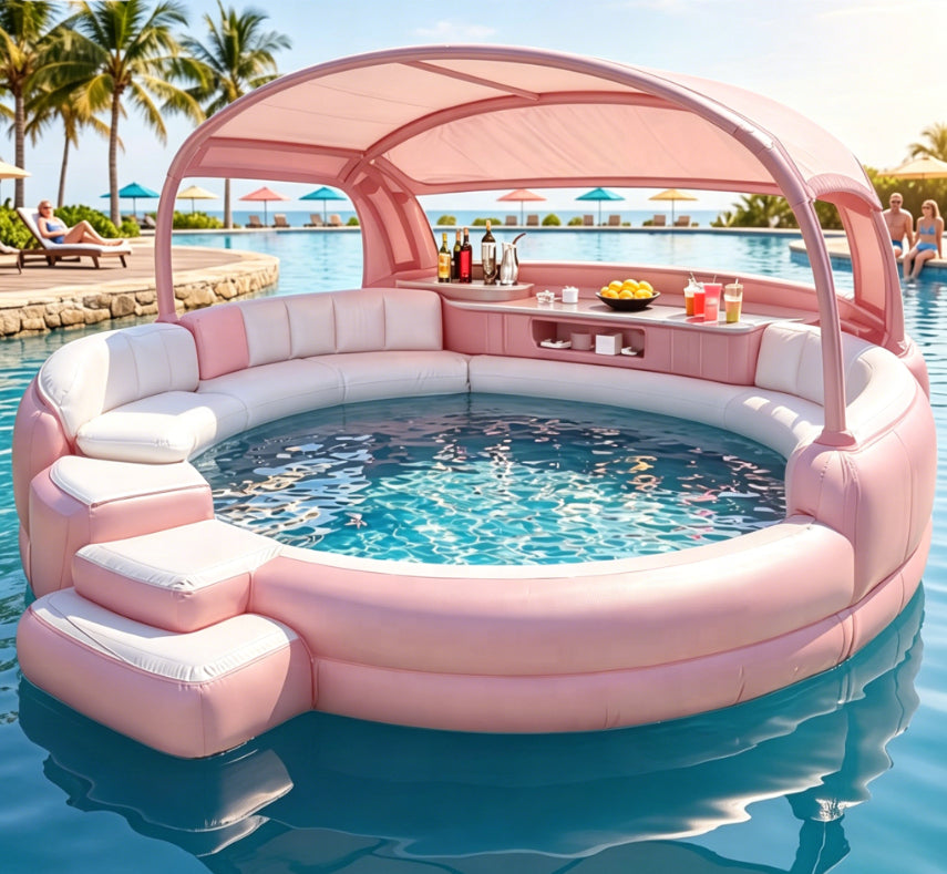 Inflatable Hot Tub with LED Canopy Heated Water System, Premium PVC Portable Spa Holds 4-7 Adults for Backyard Outdoor Relaxation