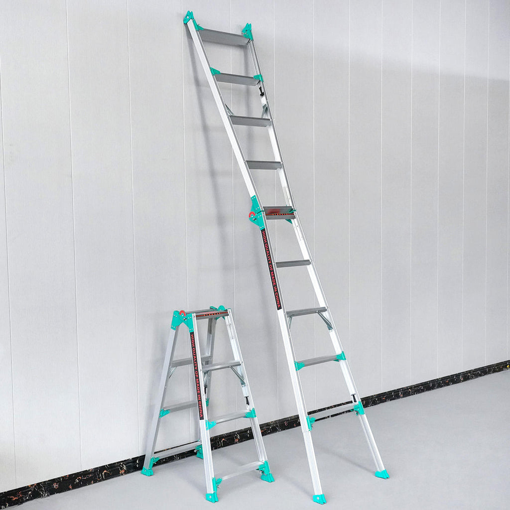 Heavy Duty Aluminum Folding Step Platform Ladder, Adjustable Multi-Purpose A-Frame Work Step Stool for Home Maintenance & Construction