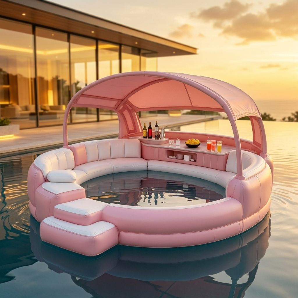Inflatable Hot Tub with LED Canopy Heated Water System, Premium PVC Portable Spa Holds 4-7 Adults for Backyard Outdoor Relaxation