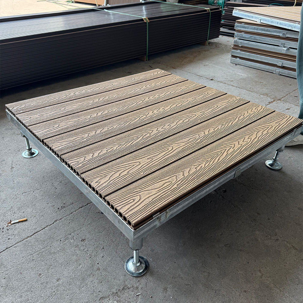 Portable Modular WPC Event Deck Platform, Adjustable Height Waterproof Outdoor Flooring for Backyard, Poolside & Temporary Party Stage