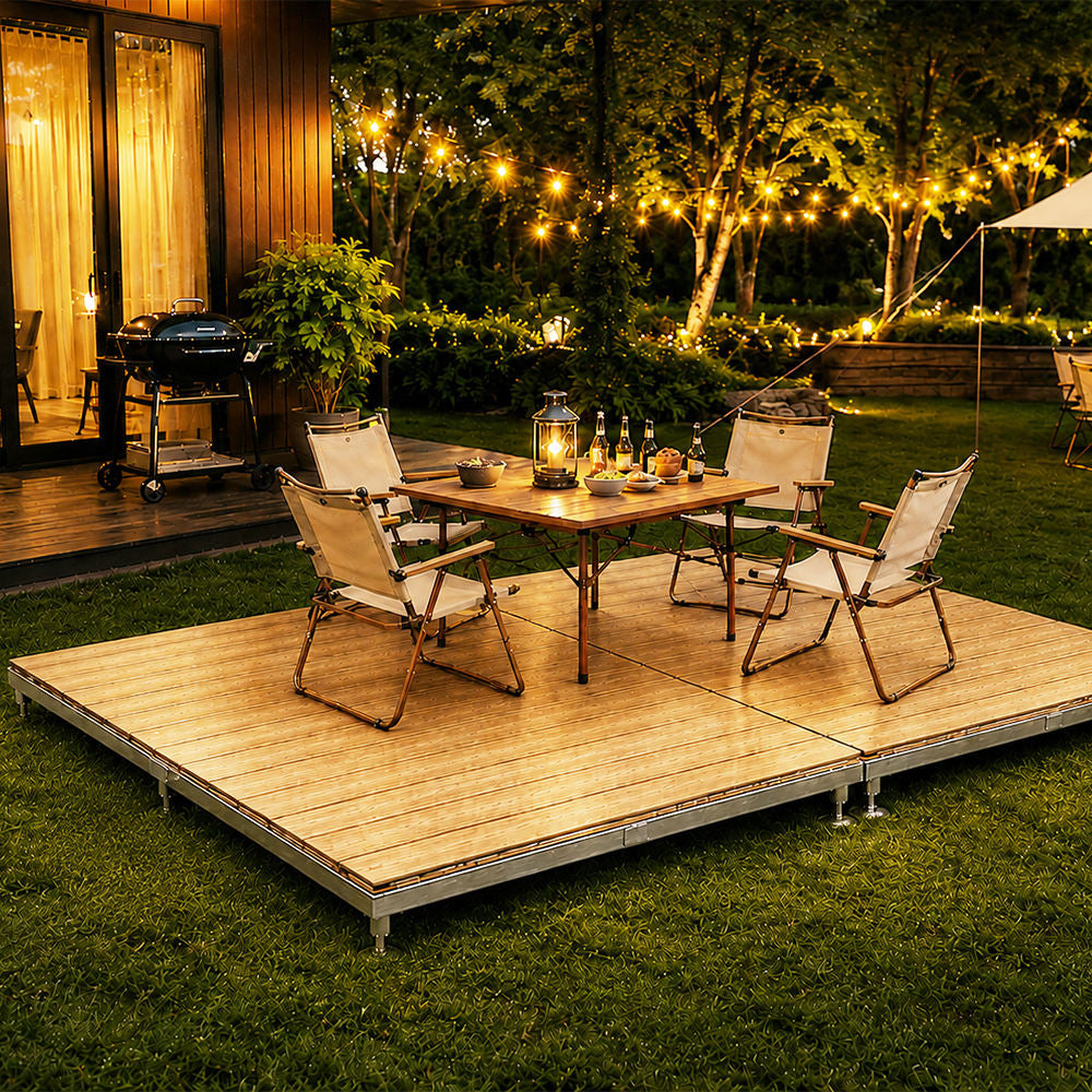 Portable Modular WPC Event Deck Platform, Adjustable Height Waterproof Outdoor Flooring for Backyard, Poolside & Temporary Party Stage