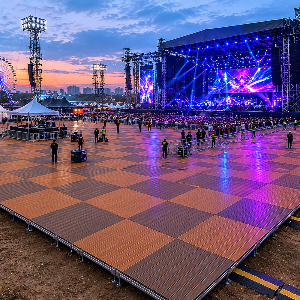 Portable Modular WPC Event Deck Platform, Adjustable Height Waterproof Outdoor Flooring for Backyard, Poolside & Temporary Party Stage