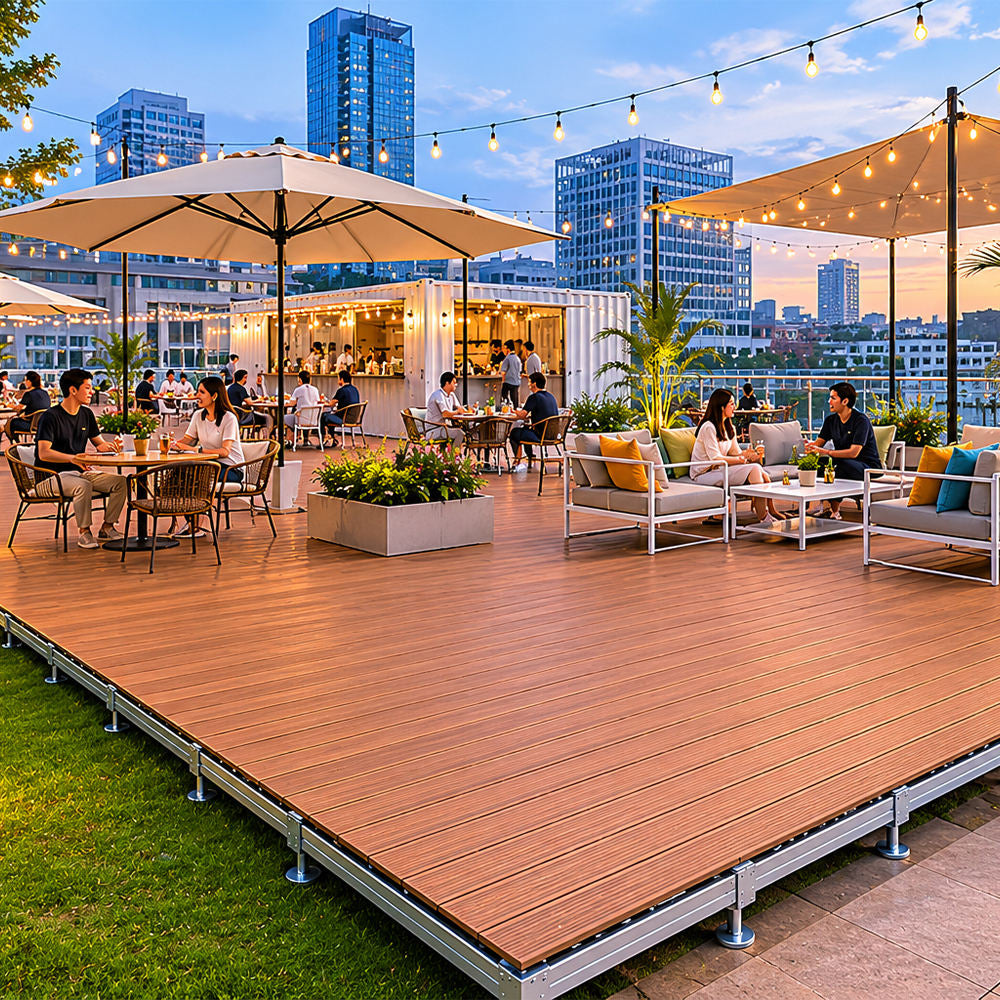 Portable Modular WPC Event Deck Platform, Adjustable Height Waterproof Outdoor Flooring for Backyard, Poolside & Temporary Party Stage