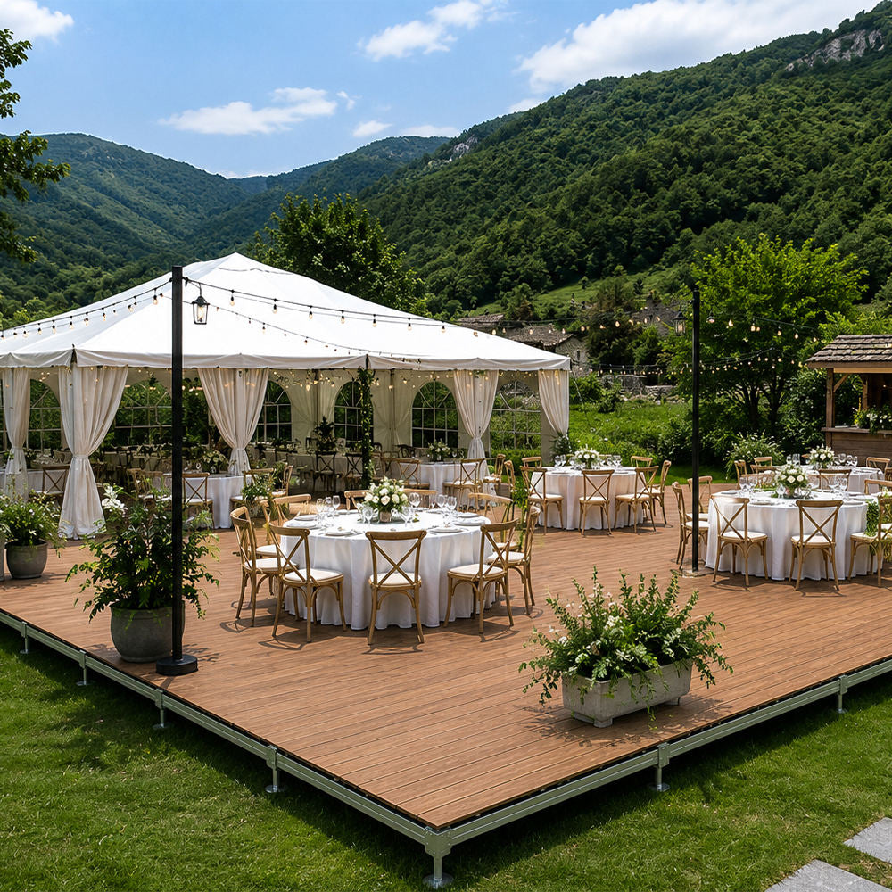 Portable Modular WPC Event Deck Platform, Adjustable Height Waterproof Outdoor Flooring for Backyard, Poolside & Temporary Party Stage