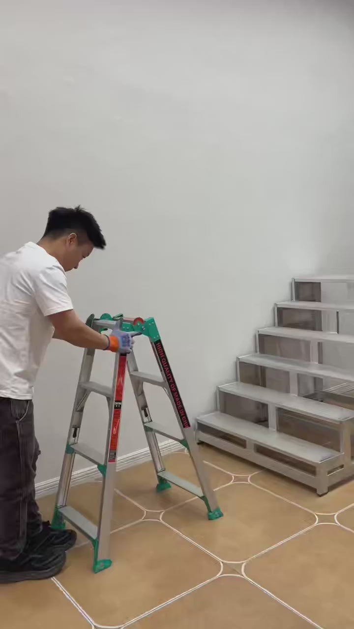 Heavy Duty Aluminum Folding Step Platform Ladder, Adjustable Multi-Purpose A-Frame Work Step Stool for Home Maintenance & Construction