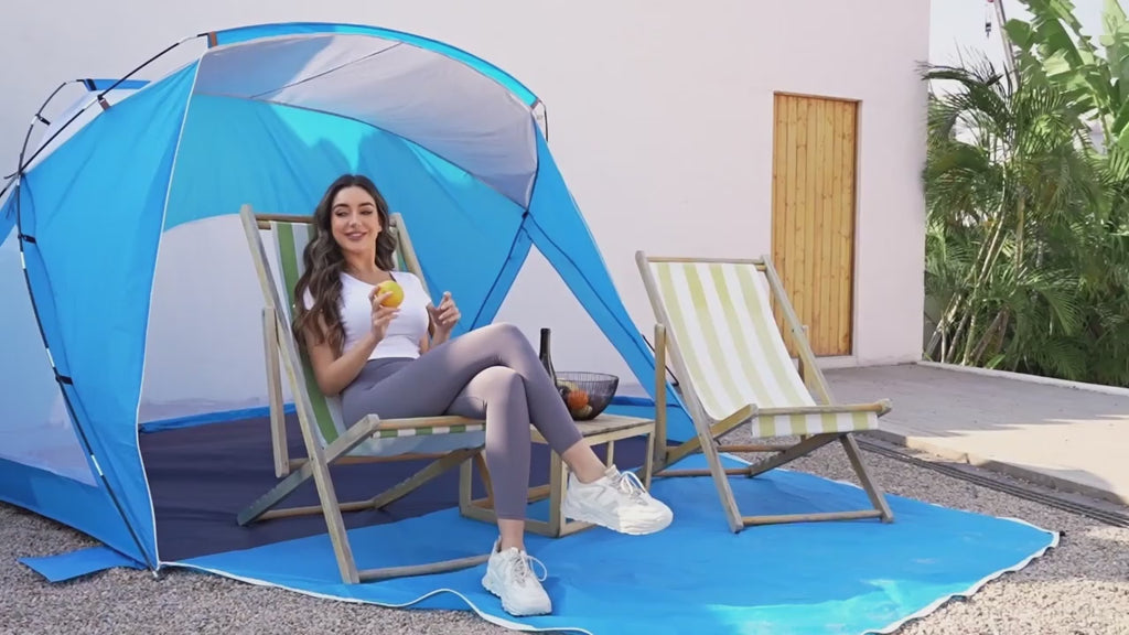 UPF 50+ 4-6 Person Instant Pop Up Beach Tent, 3-Sided Ventilated Windproof Sun Shelter with Zipper Door for Beach Picnic Camping