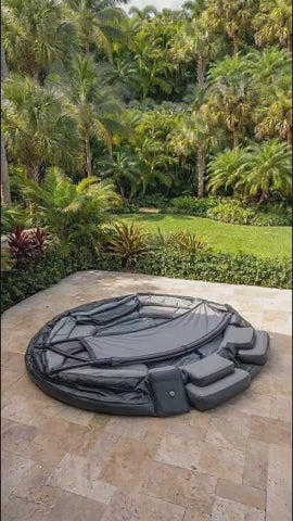 Inflatable Hot Tub with LED Canopy Heated Water System, Premium PVC Portable Spa Holds 4-7 Adults for Backyard Outdoor Relaxation